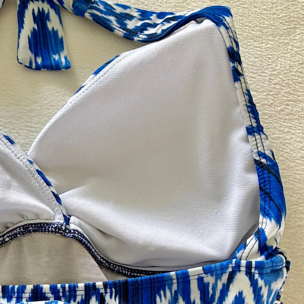 Lauren Ralph Lauren Tankini Top 6 Blue Ikat Ruched Swim Top Coastal Cruise Wear